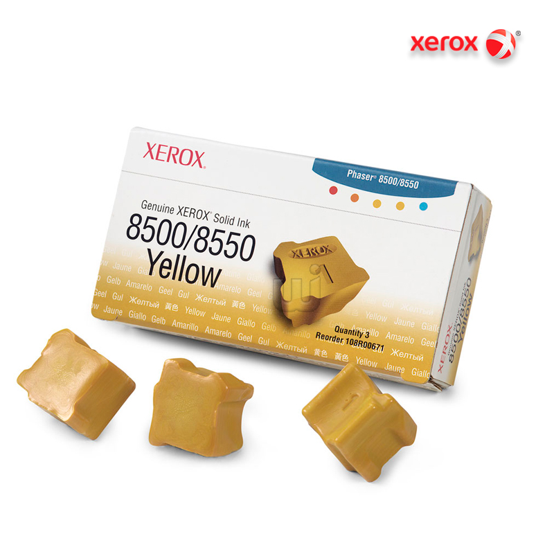 108R00671.jpg Tinta Sólida Xerox 108R00671 Yellow (3 barras) Para Phaser 8500, 8550 (3,000 Pag) - Imagen 1