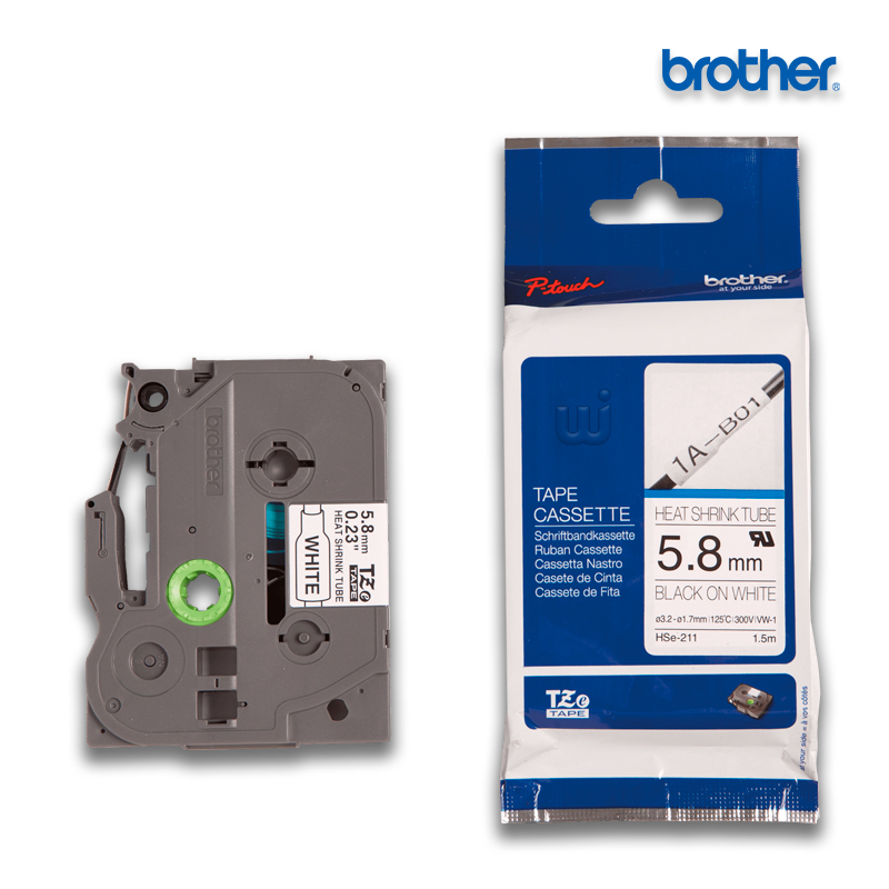 HSE-211.jpg Cinta Brother Termocontraible HSE-211 | Negro sobre Blanco 5.8mm x 1.5mts. - Imagen 1