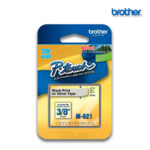 Cinta Brother M-921 | Negro sobre Plateado 9mm (3/8″) x 8 mts.