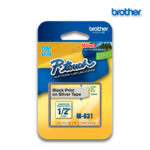 Cinta Brother M-931 | Negro sobre Plateado 12mm (1/2″) x 8 mts.