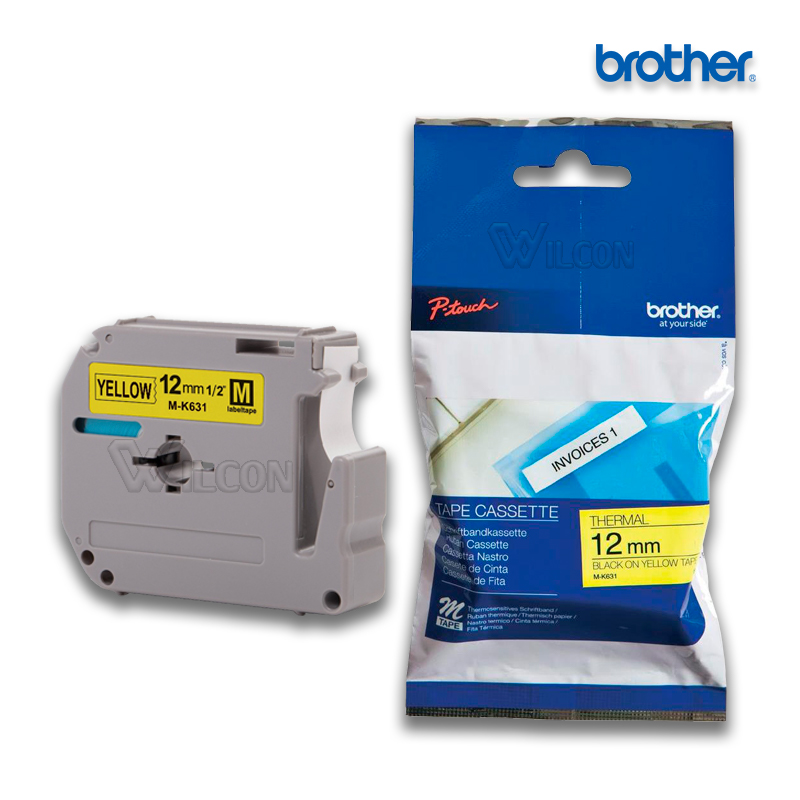 M-K631.jpg Cinta Brother MK-631 | Negro sobre Amarillo 12mm (1/2″) x 8 mts. - Imagen 1