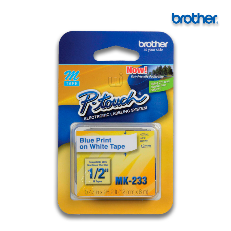 MK-233.jpg Cinta Brother MK-233 | Azul sobre Blanco 12mm (1/2″) x 8 mts. - Imagen 1